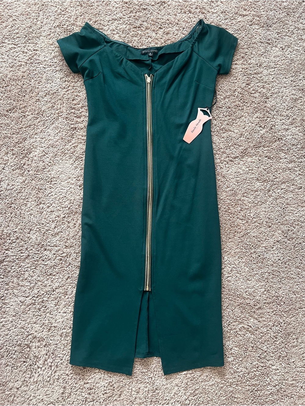 Haute Monde Emerald Green Off-Shoulder Zip-Front Midi Dress